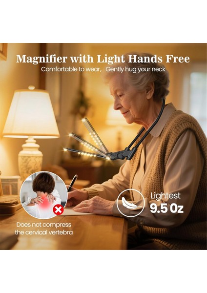 Açık Ellersiz Büyüteç, 3 Renkli Kısaltılabilir, Okuma Için Işık ile Büyüteç, Boyun Giyme Tam Sayfa Büyüteç (Yurt Dışından) indirimleri