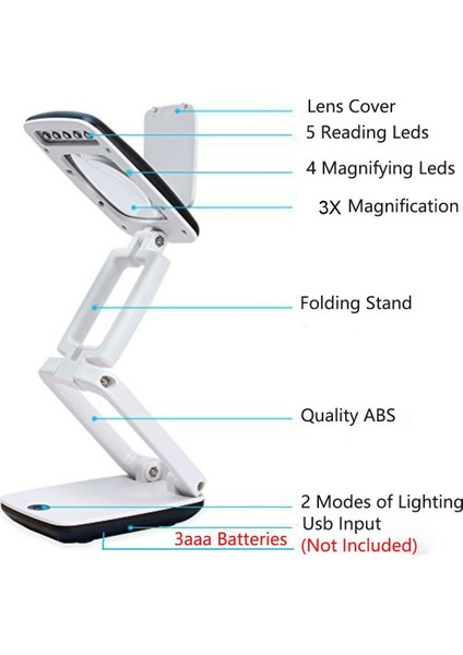 Işıklı Masa Büyüteç Cam Lamba Stand LED LED Taşınabilir Cep Büyüteç Visor Katlama 3x Okuma Için 3x, Hobi (Yurt Dışından) fiyatları