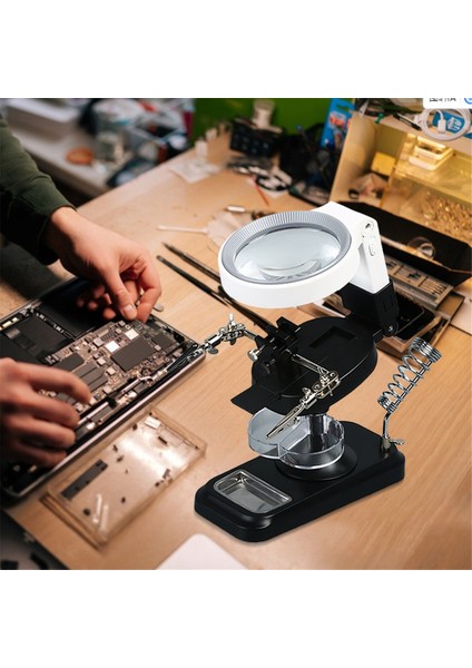 Demir Braket ve Yardımcı Klips Bakım ile LED Işıksal Büyüteç, Cam Pille Destekli Ayarlanabilir Loupe A (Yurt Dışından) modelleri