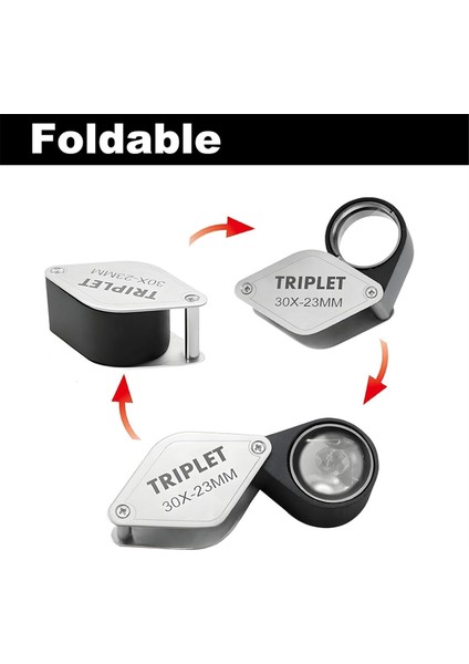 30X Kuyumcular Loupe Üçlü Lens Katlanabilir Cep Metal Loupe Büyüteç, Madeni Paralar, Pullar, Saatler (Yurt Dışından) indirimleri