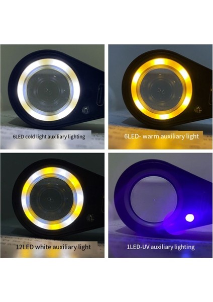 Şarj Edilebilir Dört Renkli Işık Kaynağı 13LED Büyüteç Elmas Kuyumcu Loupe Kolye Mücevher Uv Lambası Mini Cep 20X (Yurt Dışından) fırsatları
