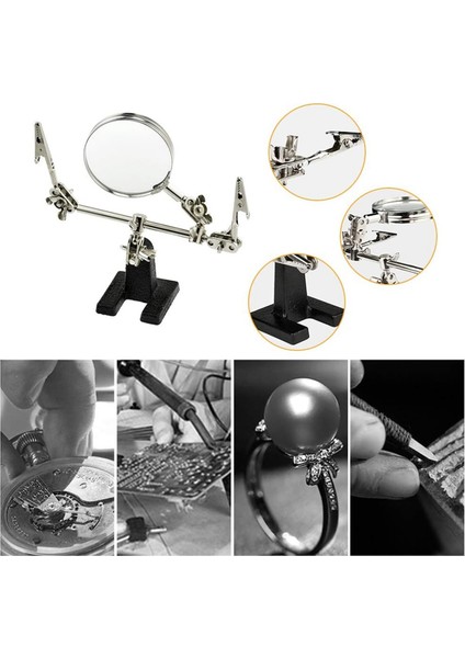 Işçilik Için 2,5x Büyütme Cam Lehimleme Istasyonunda Çift Ayarlanabilir Timsah Klips ile El Büyüteç Yardım (Yurt Dışından) indirimleri