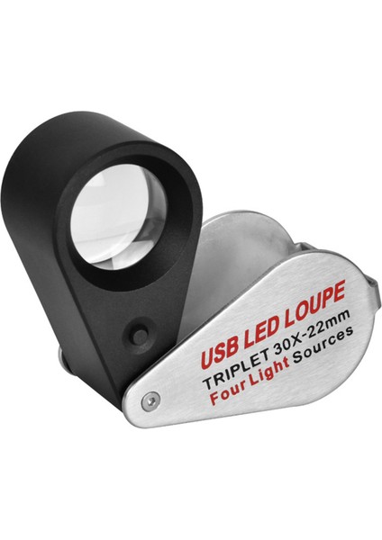 Şarj Edilebilir Dört Renkli Işık Kaynağı 13LED Büyüteç Elmas Kuyumcu Loupe Kolye Mücevher Uv Lambası Mini Cep 30X (Yurt Dışından)