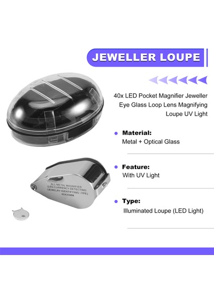 40X LED Cep Büyüteç Kuyumcu Göz Cam Döngü Lens Büyüteç Büyücü Loupe Uv Işığı (Yurt Dışından) fırsatları