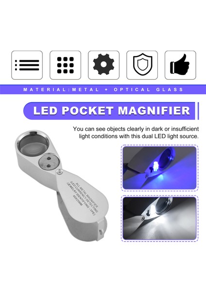 40X LED Cep Büyüteç Kuyumcu Göz Cam Döngü Lens Büyüteç Büyücü Loupe Uv Işığı (Yurt Dışından) indirimleri