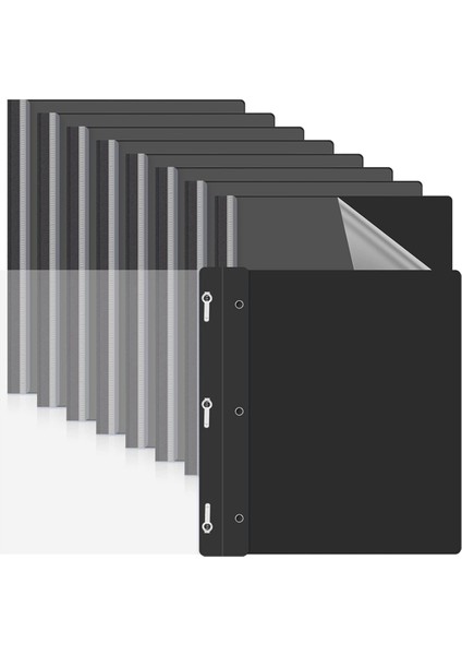 3 Çatallı Bağlantı Elemanlı 10 Paket Rapor Kapağı, Siyah Arka Kapaklı (Yurt Dışından)