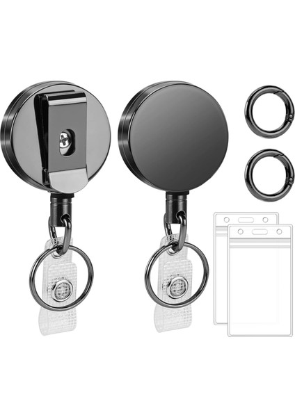 2 Paket Geri Çekilebilir Rozet Makaraları Metal Kimlik Kartı Tutucuları, Siyah (Yurt Dışından)