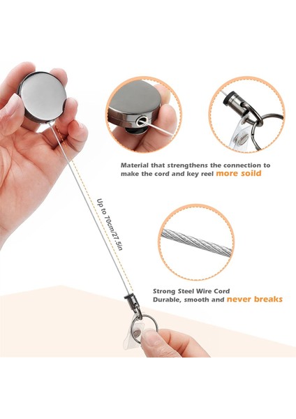 2 Paket Geri Çekilebilir Rozet Makaraları Metal Kimlik Kartı Tutucuları, Siyah (Yurt Dışından) fiyatları