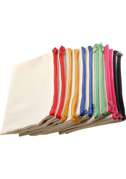 12 Paket Boş Tuval Makyaj Çantası, Çok Renkli Fermuarlı, Kalemlik (Yurt Dışından) fırsatları