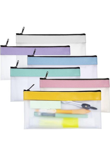 6'lı Paket Şeffaf Kalem Kutusu, Kalem Kutusu, Şeffaf Makyaj Çantası, Kalem Çantası (Yurt Dışından)