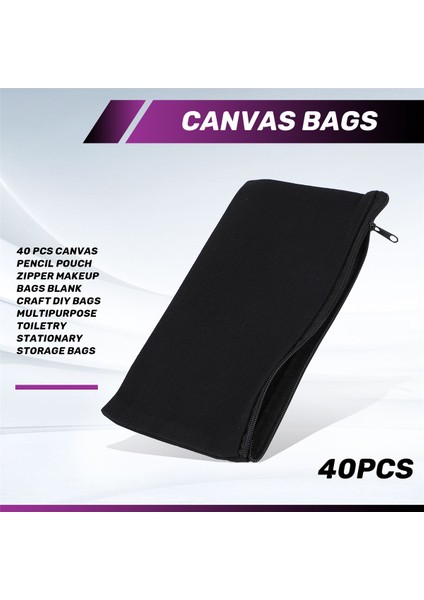 40 Adet Tuval Kalemlik Fermuarlı Makyaj Çantaları Boş El Sanatları Kendin Yap (Siyah) (Yurt Dışından) fırsatları