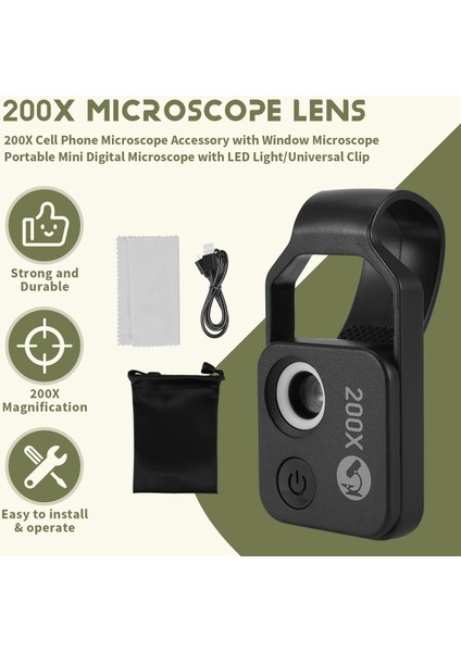200X Cep Telefonu Mikroskobu Pencere Mikroskobu ile Aksesuar, LED Işık/evrensel Klipli Taşınabilir Mini Dijital Mikroskop (Yurt Dışından) fırsatları