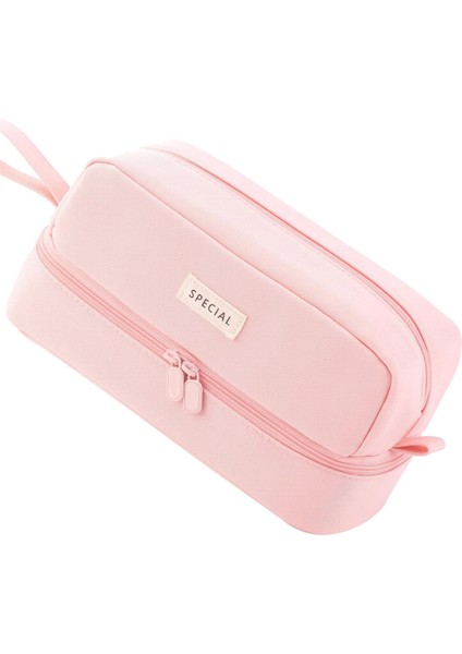 Büyük Kapasiteli Büyük Kalem Kutusu 2 Bölmeli Pembe (Yurt Dışından)