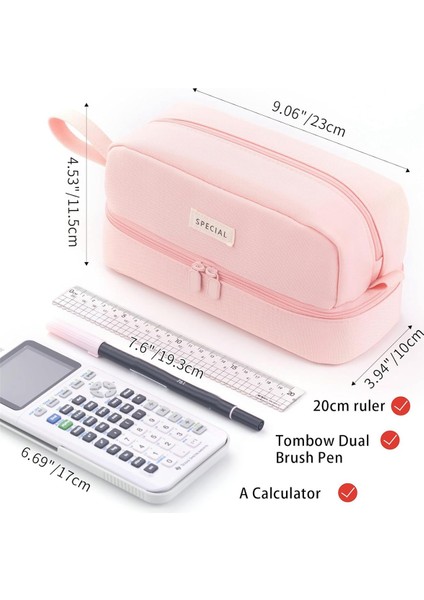 Büyük Kapasiteli Büyük Kalem Kutusu 2 Bölmeli Pembe (Yurt Dışından) fiyatları