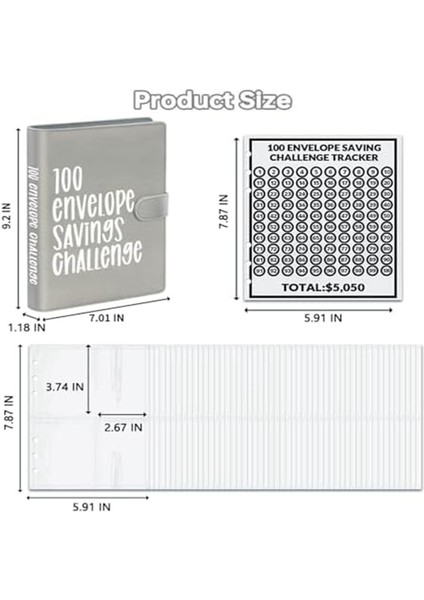 100 Zarf Zorlu Klasör, A5 Para Tasarrufu Bütçe Klasörü Gri (Yurt Dışından) fiyatları
