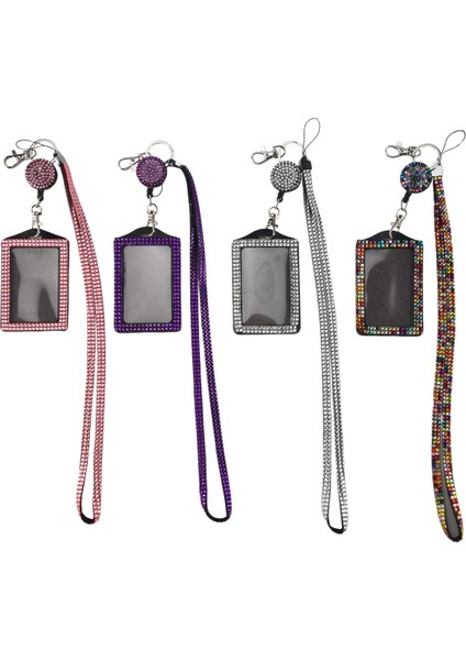 4 Set Yapay Elmas Boyun Askısı Kimlik Kartı Tutucu Rozet Makarası Kart Tutucu (Yurt Dışından)