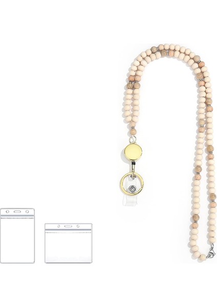 Anahtarlar Için Geri Çekilebilir Askılar Kimlik Rozetleri Tutucu Ahşap Boncuklar (Yurt Dışından)