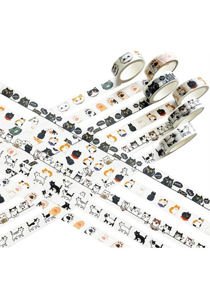 Kedi Washi Bant Seti - 15 mm Genişliğinde Washi Bant (Yurt Dışından)