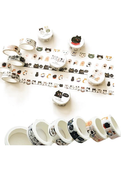 Kedi Washi Bant Seti - 15 mm Genişliğinde Washi Bant (Yurt Dışından) fiyatları