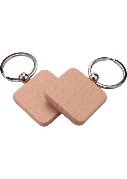 50 Adet Kendin Yap Boş Ahşap Anahtarlık Kare Oymalı Anahtarlık 40 x 40 mm (Yurt Dışından)