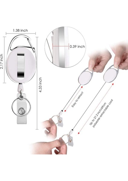 Karabina Makarası Klipsli ve Anahtarlıklı Geri Çekilebilir Rozet Tutucu, Beyaz (Yurt Dışından) fiyatları