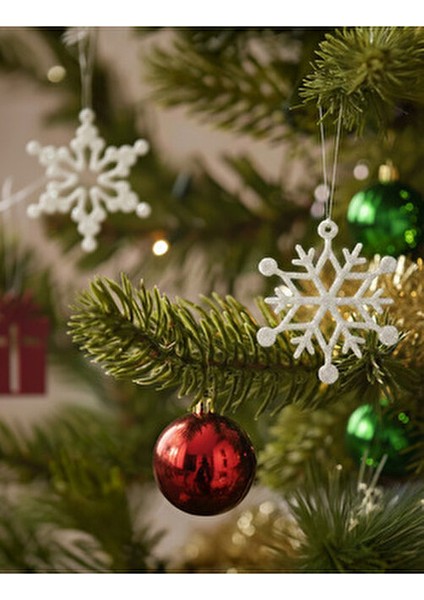 Gümüş Simli Kar Tanesi Yılbaşı Ağaç Süsü 12'li Paket 8 x 8 cm fiyatları