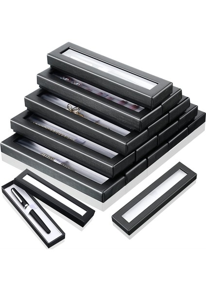 16 Adet Boş Kalem Hediye Kutusu Siyah Karton Kutu Şeffaf Pencereli (Yurt Dışından)