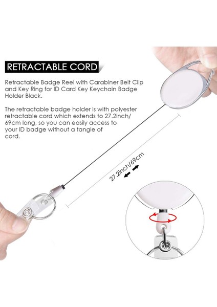 Karabina Makarası Klipsli ve Anahtarlıklı Geri Çekilebilir Rozet Tutucu, Beyaz (Yurt Dışından) fırsatları