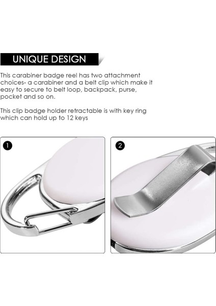 Karabina Makarası Klipsli ve Anahtarlıklı Geri Çekilebilir Rozet Tutucu, Beyaz (Yurt Dışından) indirimleri