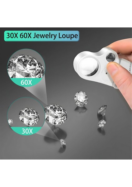30X 60X Kuyumcular Loupe, Işıklı Kuyumcular Göz Büyüteç, Taşlar Için Parlak LED Işık ile Katlanabilir Takı Büyüteçleri (Yurt Dışından) modelleri