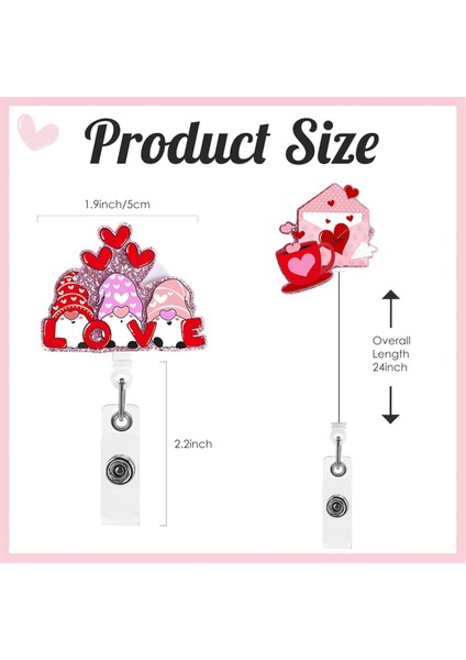 Sevimli Pembe Kalp Desenli Kimlik Adı Kartı Geri Çekilebilir Rozet Makarası Klipsi (Yurt Dışından) modelleri