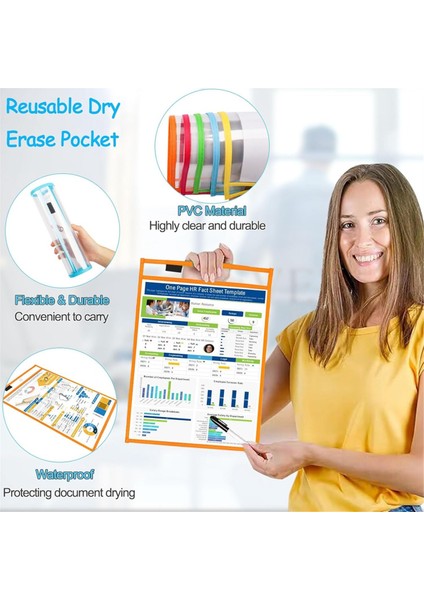 10 Adet Kuru Silinebilir Cepler, Ekstra Büyük Tekrar Kullanılabilir Kuru Silinebilir Cep Kapakları (Yurt Dışından) fiyatları