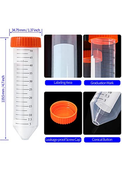 Konik Santrifüj Tüpleri 50ML, 25 Adet, Vidalı Steril Test Tüpleri (Yurt Dışından) indirimleri