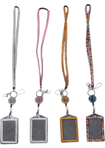 4 Set Yapay Elmas Boyun Askısı Bling Kimlik Kartı Tutucu Kristal Geri Çekilebilir (Yurt Dışından)