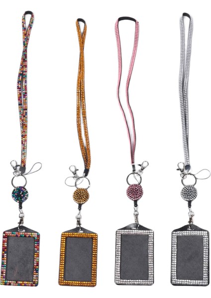 4 Set Yapay Elmas Boyun Askısı Bling Kimlik Kartı Tutucu Kristal Geri Çekilebilir (Yurt Dışından) fiyatları