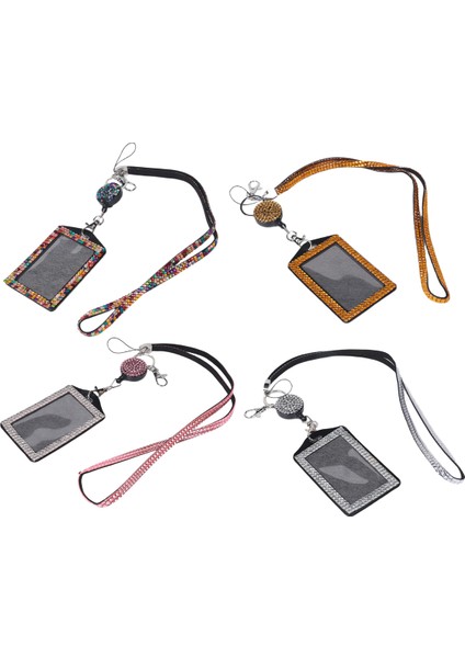 4 Set Yapay Elmas Boyun Askısı Bling Kimlik Kartı Tutucu Kristal Geri Çekilebilir (Yurt Dışından) modelleri