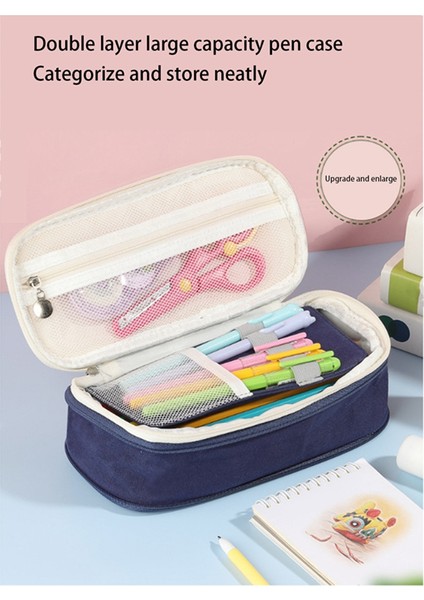 Macaron Çift Katmanlı Tuval Geri Çekilebilir Kalem Çantası Kalem Malzemeleri (Yurt Dışından) fırsatları