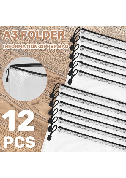 12 Adet A3 Klasör, Bilgi Fermuarlı Çanta Plastik Cüzdan File Dosya Çantası (Yurt Dışından) fırsatları