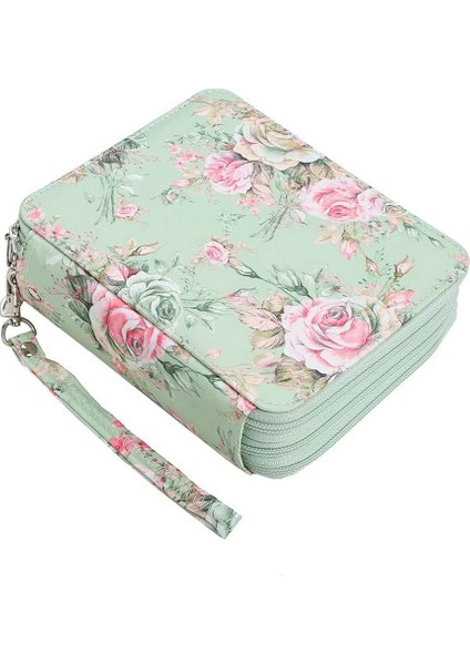 72 Yuvalı Fermuarlı Kalemlik (Yeşil Gül) (Yurt Dışından)