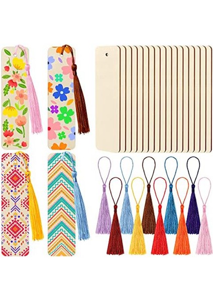 Kendin Yap Projeleri Için Renkli Püsküllü 100 Parçalı Tamamlanmamış Ahşap Ayraç (Yurt Dışından)