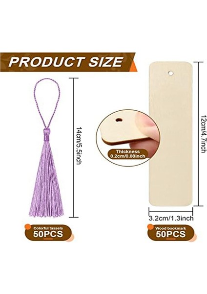 Kendin Yap Projeleri Için Renkli Püsküllü 100 Parçalı Tamamlanmamış Ahşap Ayraç (Yurt Dışından) modelleri