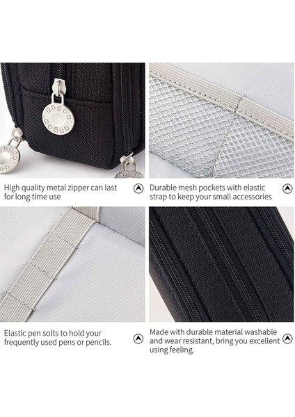 Angoo Kalem Kutusu 3 Bölmeli Kese Kalem Çantası Okul Gençler Için (Siyah) (Yurt Dışından) modelleri