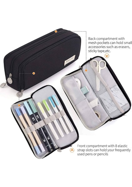 Angoo Kalem Kutusu 3 Bölmeli Kese Kalem Çantası Okul Gençler Için (Siyah) (Yurt Dışından) fırsatları