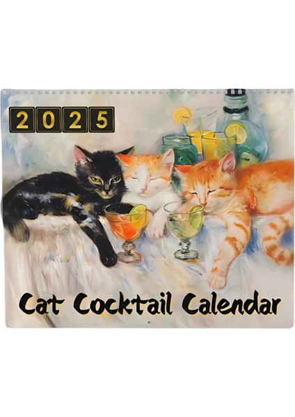 2025 Kedi Kokteylleri Takvimi 2025 Miyav-Kuyruk Saati Duvar Takvimi (Yurt Dışından)