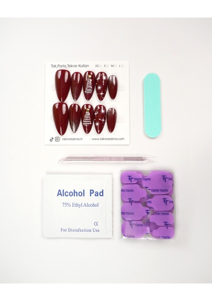 10'lu Bordo Uzun Badem UBD1524 Tekrar Kullanılabilir El Yapımı Protez Takma Tırnak - Bordo-L fırsatları