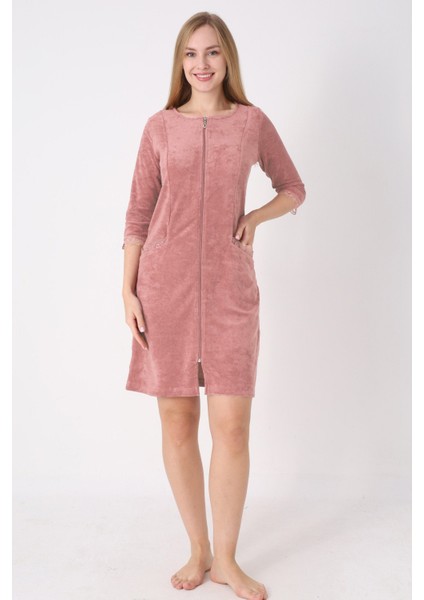 Fermuarlı Dantel Detaylı Pamuklu Havlu Elbise