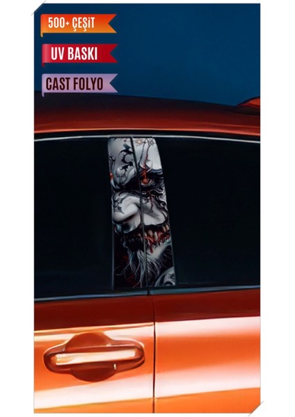 Araç Kapı Direk Kaplama Folyosu Desenli (Sağ Sol Takım) (2 Adet) - 22X50 cm