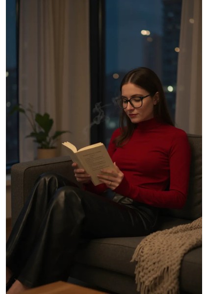 Kadın Bordo Parmak Detaylı Esnek Uzun Kollu Body