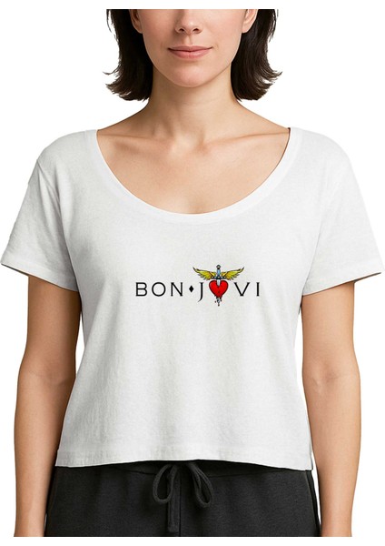 Bon Jovi In Heart Beyaz Kadın Tişört