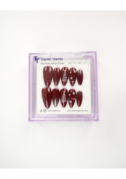 10'lu Bordo Uzun Badem UBD1524 Tekrar Kullanılabilir El Yapımı Protez Takma Tırnak - Bordo-XS fiyatları